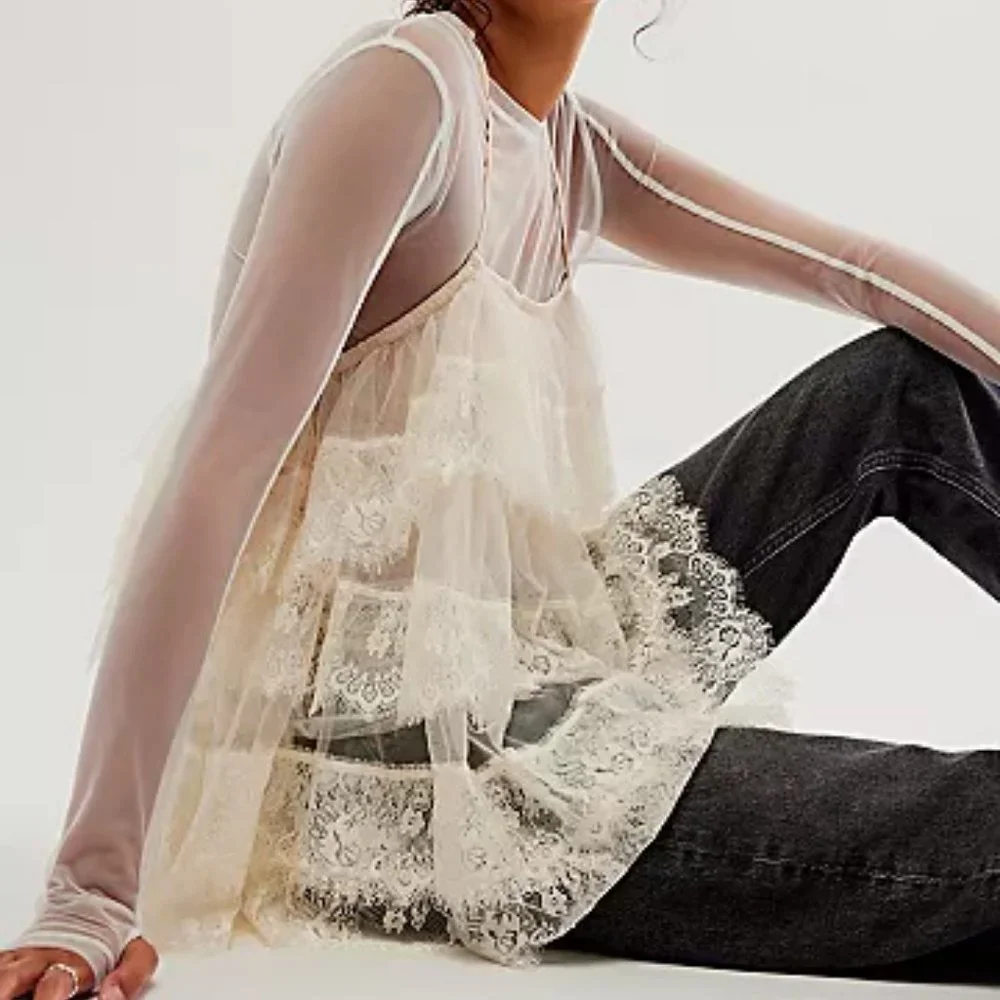 FREE PEOPLE LAST LAYER LONG SLEEVE NWT sheer  top  196TM0 267